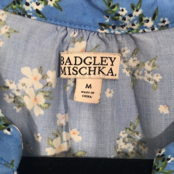 Badgley Mischka Robin Egg Blue Floral Over Sized Tiered Boho 3/4 Sleeve Dress - Picture 2 of 12